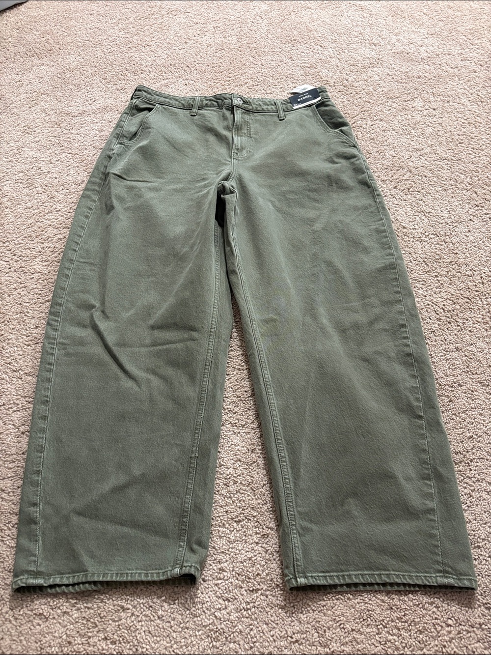 Abercrombie & Fitch Olive Green Barrel Leg High Rise Jeans